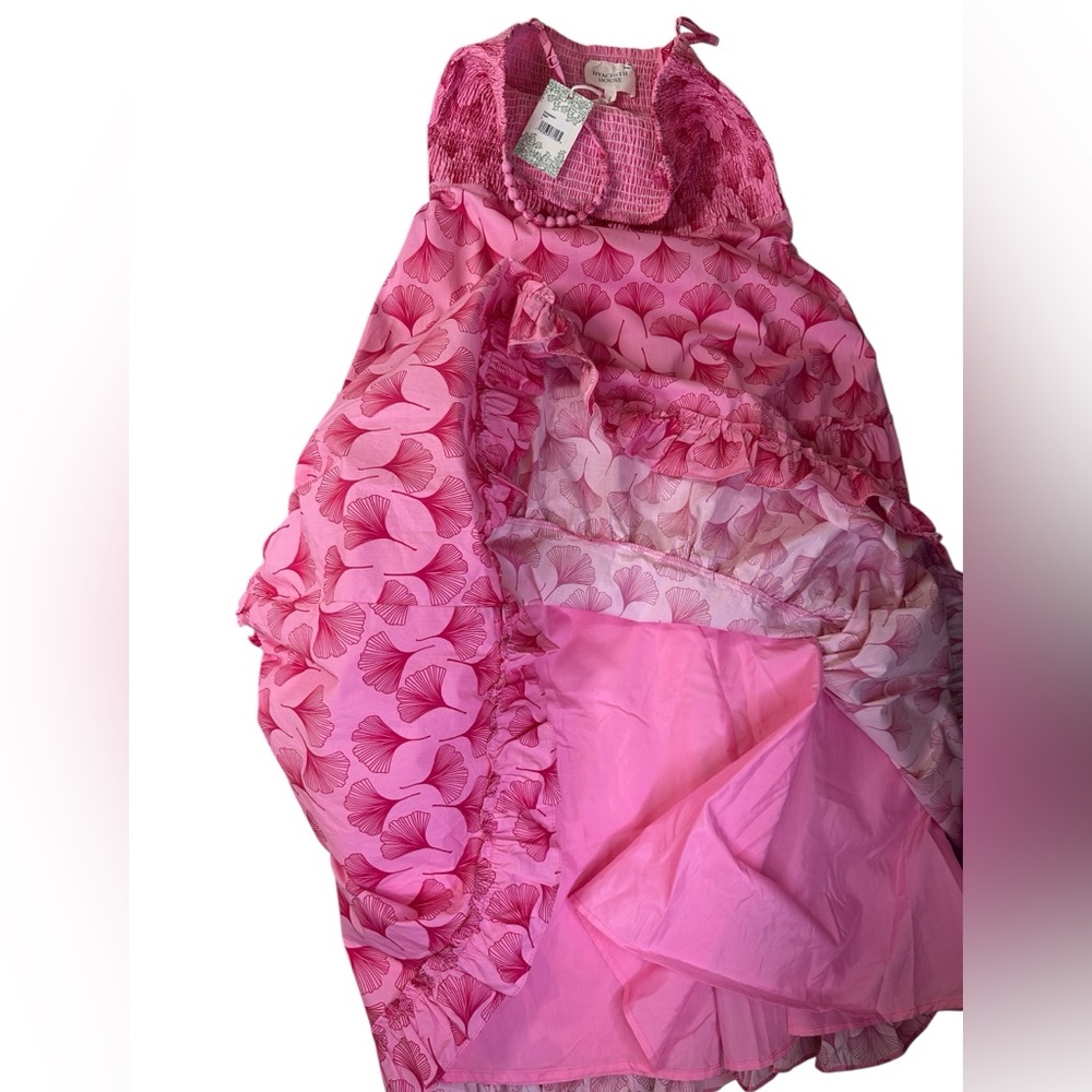 Pink Floral Midi Dress with Smocked Bodice - Picture 10 of 16
